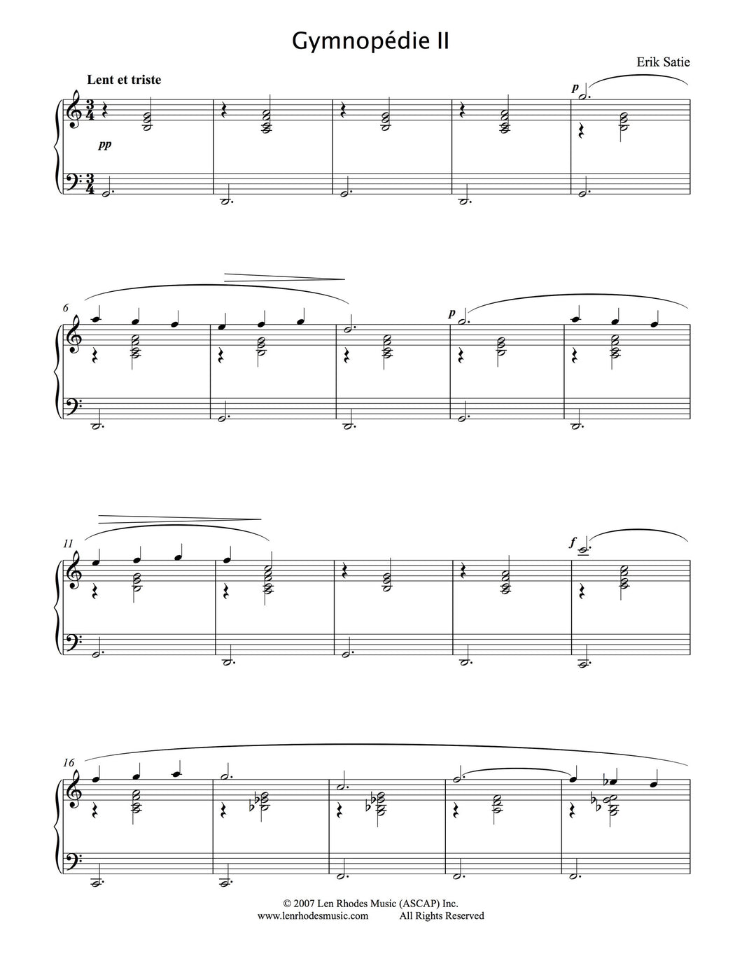 Gymnopédie II in C, Erik Satie - Piano