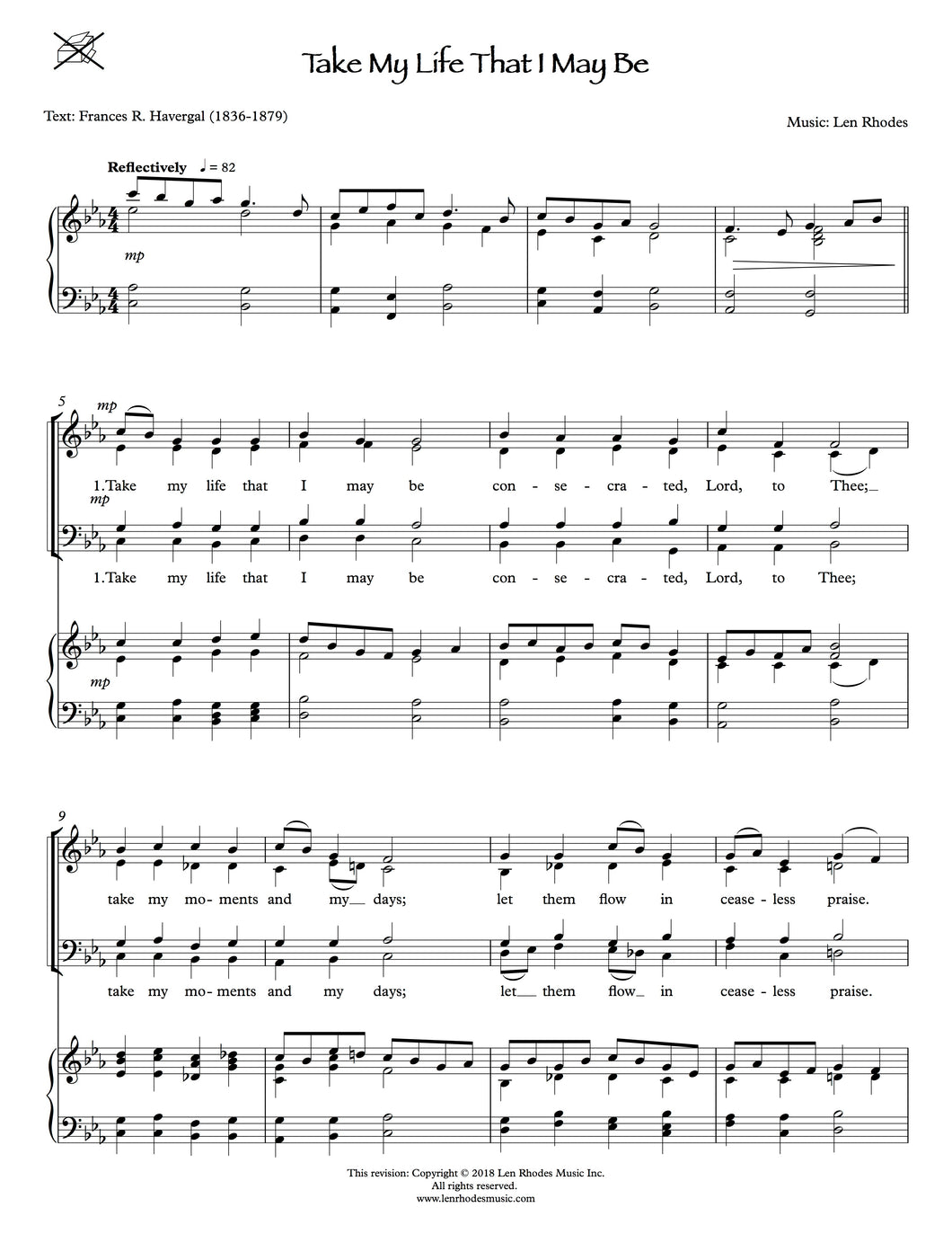 Take My Life That I May Be, Rhodes - SATB Choir and Piano