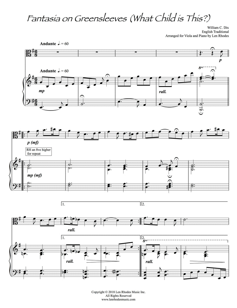 What Child Is This Viola and Piano Len Rhodes Music